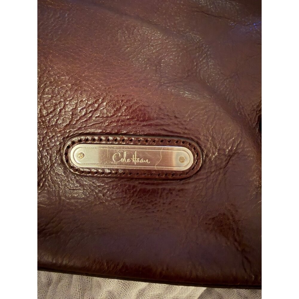 Cole Haan Womens Leather Hobo Bag Rich Brown Silver Hardware Casual - Picture 4 of 16